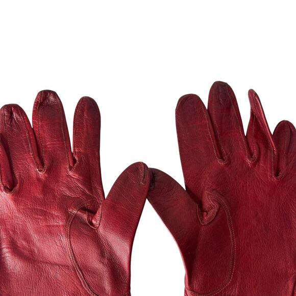 Vintage 80s Red Leather Driving Gloves Small Buttery Soft Lightweight Crimson - Picture 8 of 16